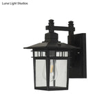 Industrial Outdoor Wall Lamp: Pavilion Clear Glass Mounted Light In Black - 1-Bulb