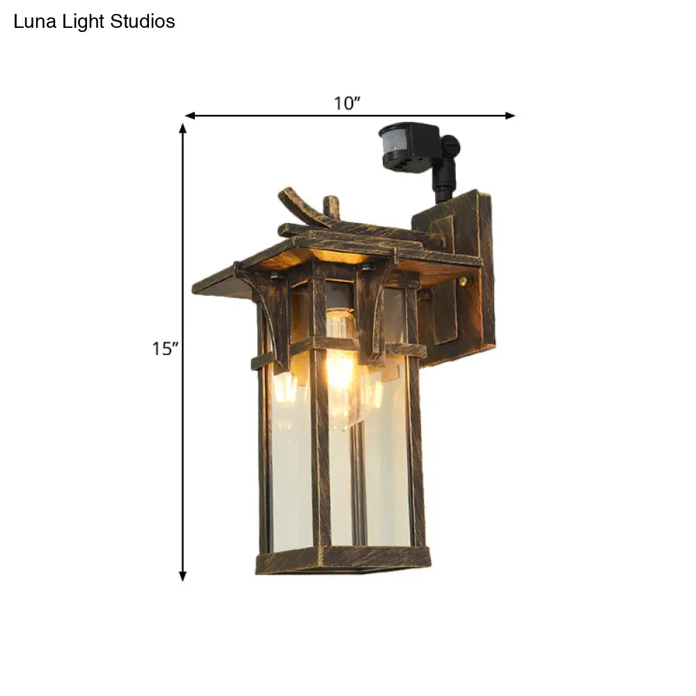 Industrial Outdoor Wall Sconce - Black/Brass Finish Clear Water Glass 1-Light