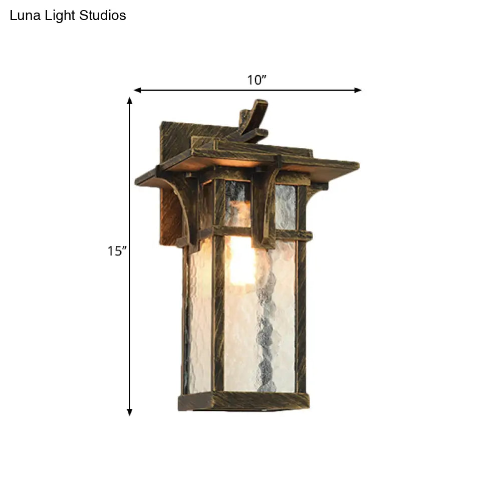 Industrial Outdoor Wall Sconce - Black/Brass Finish Clear Water Glass 1-Light