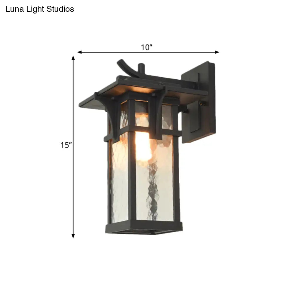 Industrial Outdoor Wall Sconce - Black/Brass Finish Clear Water Glass 1-Light