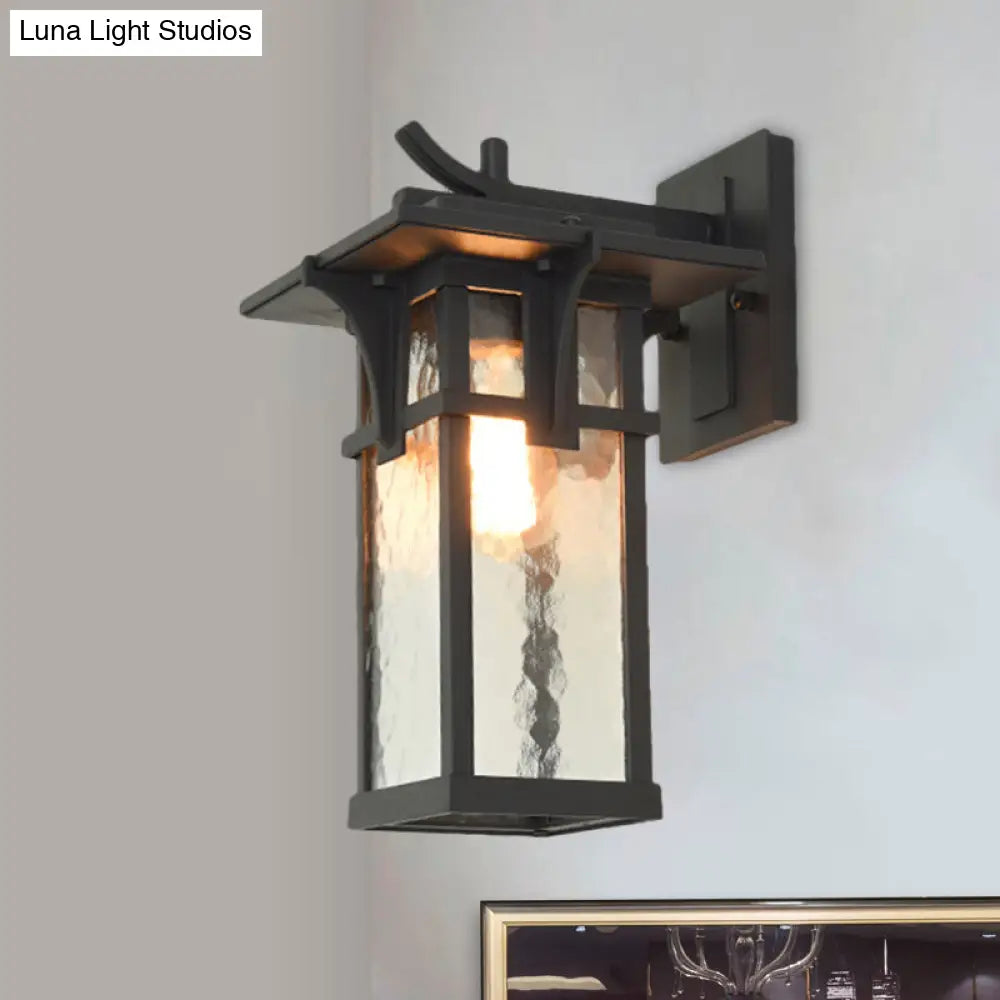 Industrial Outdoor Wall Sconce - Black/Brass Finish Clear Water Glass 1-Light