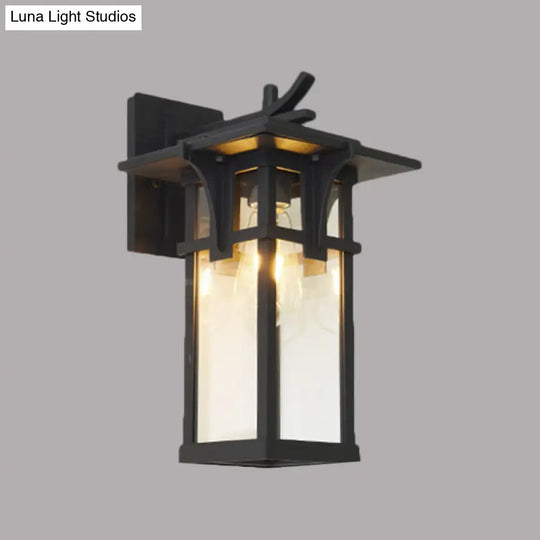 Industrial Outdoor Wall Sconce - Black/Brass Finish Clear Water Glass 1-Light