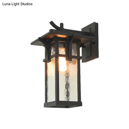 Industrial Outdoor Wall Sconce - Black/Brass Finish Clear Water Glass 1-Light