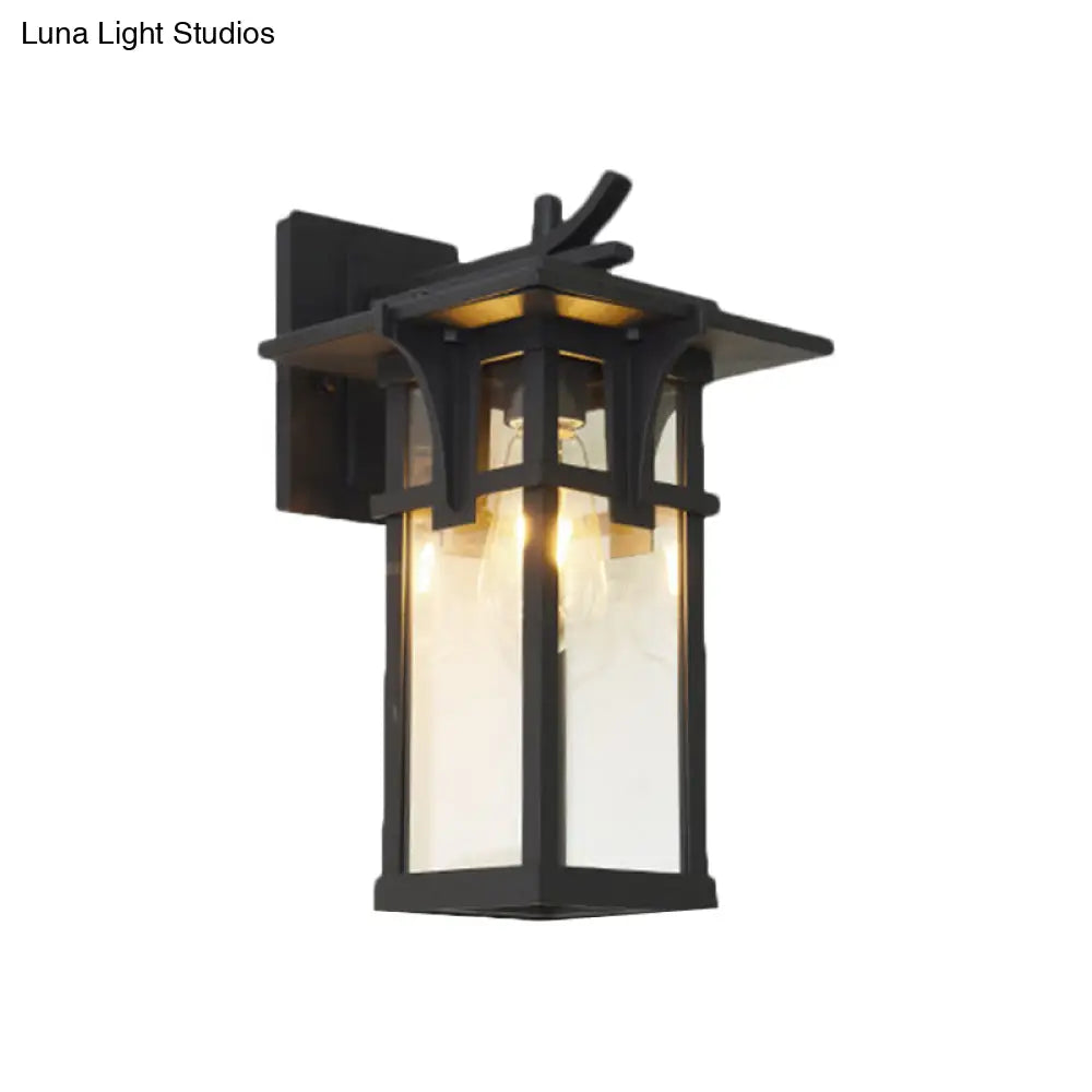 Industrial Outdoor Wall Sconce - Black/Brass Finish Clear Water Glass 1-Light