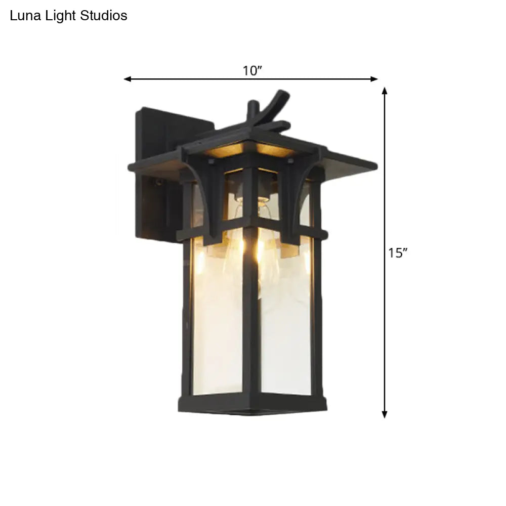 Industrial Outdoor Wall Sconce - Black/Brass Finish Clear Water Glass 1-Light