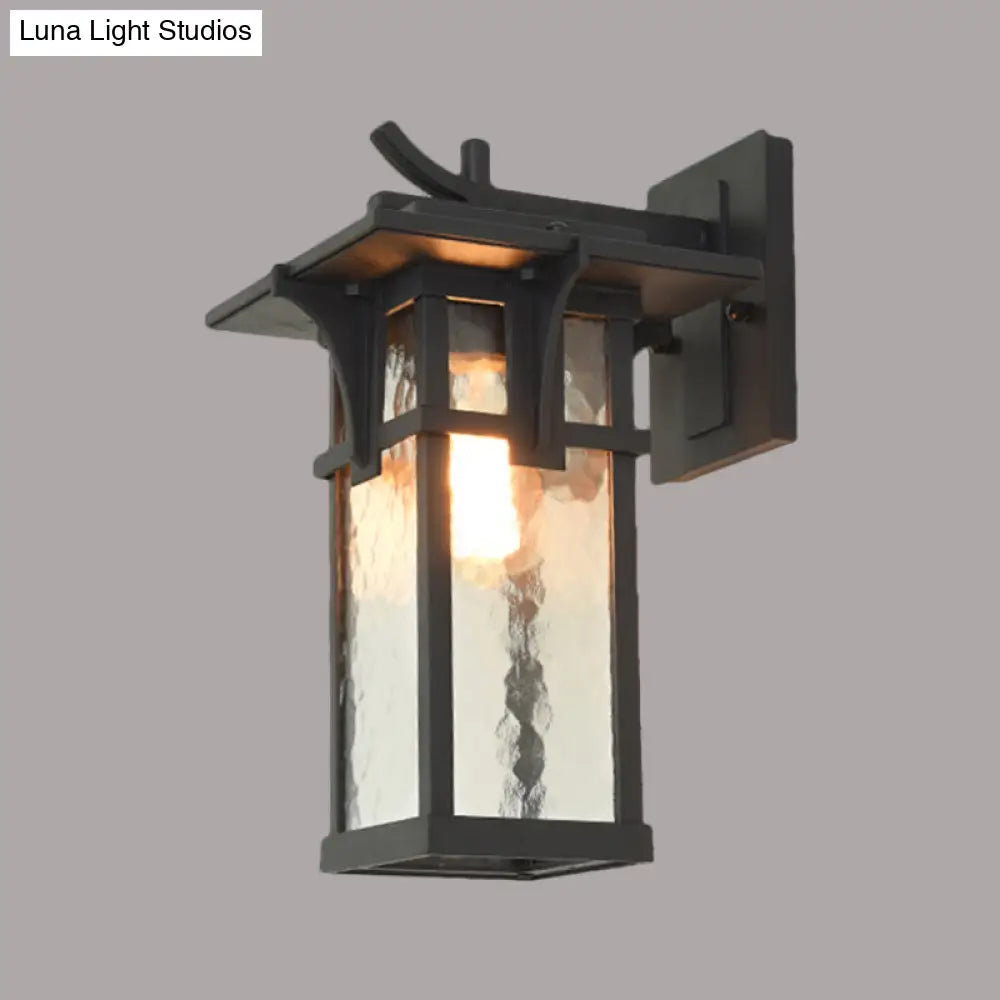 Industrial Outdoor Wall Sconce - Black/Brass Finish Clear Water Glass 1-Light