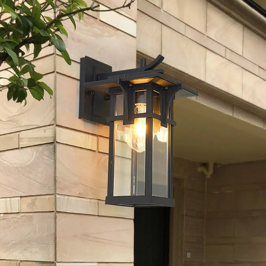 Industrial Outdoor Wall Sconce - Black/Brass Finish Clear Water Glass 1-Light Black / A