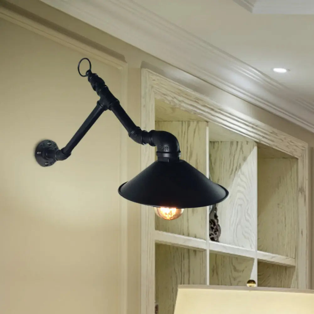 Industrial Outdoor Wall Sconce With Metallic Shade - Black Flare Design