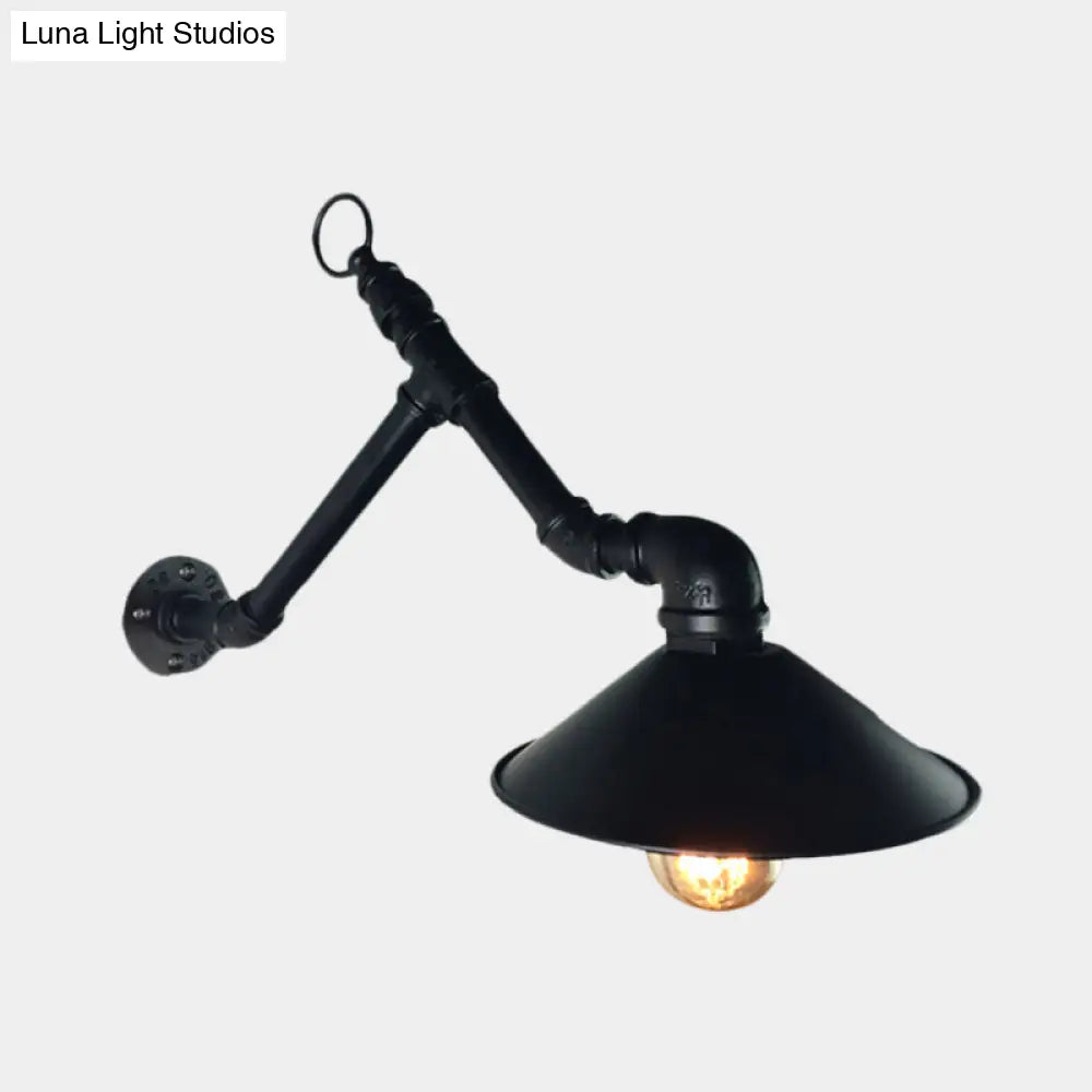 Industrial Outdoor Wall Sconce With Metallic Shade - Black Flare Design