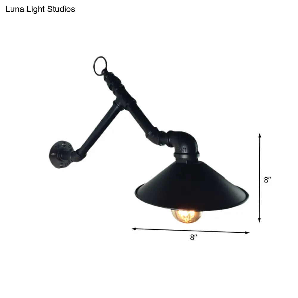 Industrial Outdoor Wall Sconce With Metallic Shade - Black Flare Design