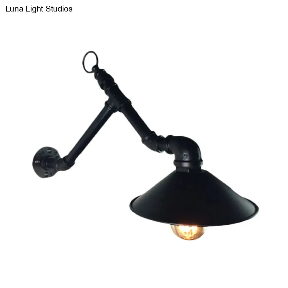 Industrial Outdoor Wall Sconce With Metallic Shade - Black Flare Design