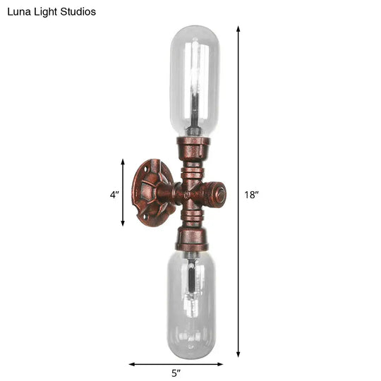 Industrial Oval Wall Light Fixture With Clear Glass 1/2 Lights And Weathered Copper Sconce Design