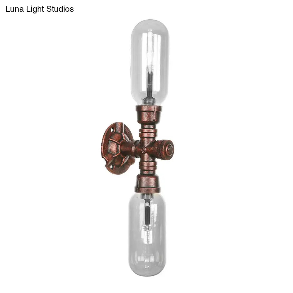 Industrial Oval Wall Light Fixture With Clear Glass 1/2 Lights And Weathered Copper Sconce Design