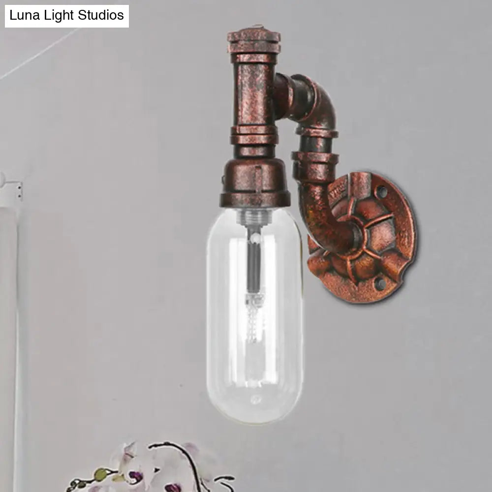 Industrial Oval Wall Light Fixture With Clear Glass 1/2 Lights And Weathered Copper Sconce Design