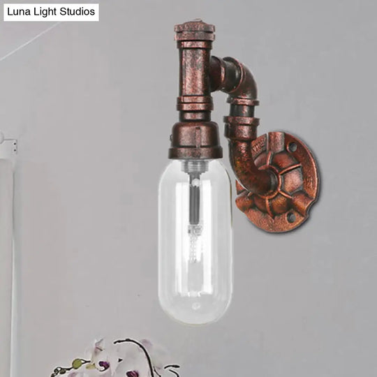 Industrial Oval Wall Light Fixture With Clear Glass 1/2 Lights And Weathered Copper Sconce Design