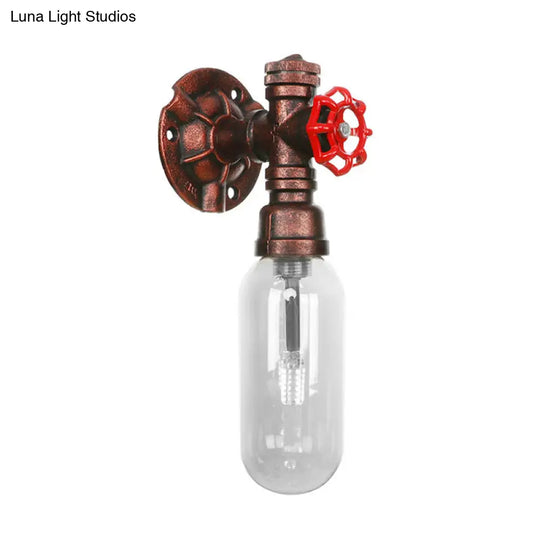 Industrial Oval Wall Light Fixture With Clear Glass 1/2 Lights And Weathered Copper Sconce Design