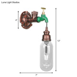 Industrial Oval Wall Light Fixture With Clear Glass 1/2 Lights And Weathered Copper Sconce Design