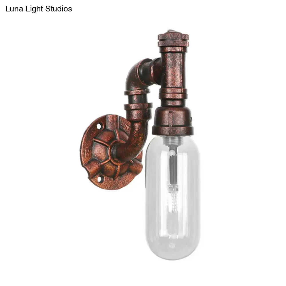 Industrial Oval Wall Light Fixture With Clear Glass 1/2 Lights And Weathered Copper Sconce Design