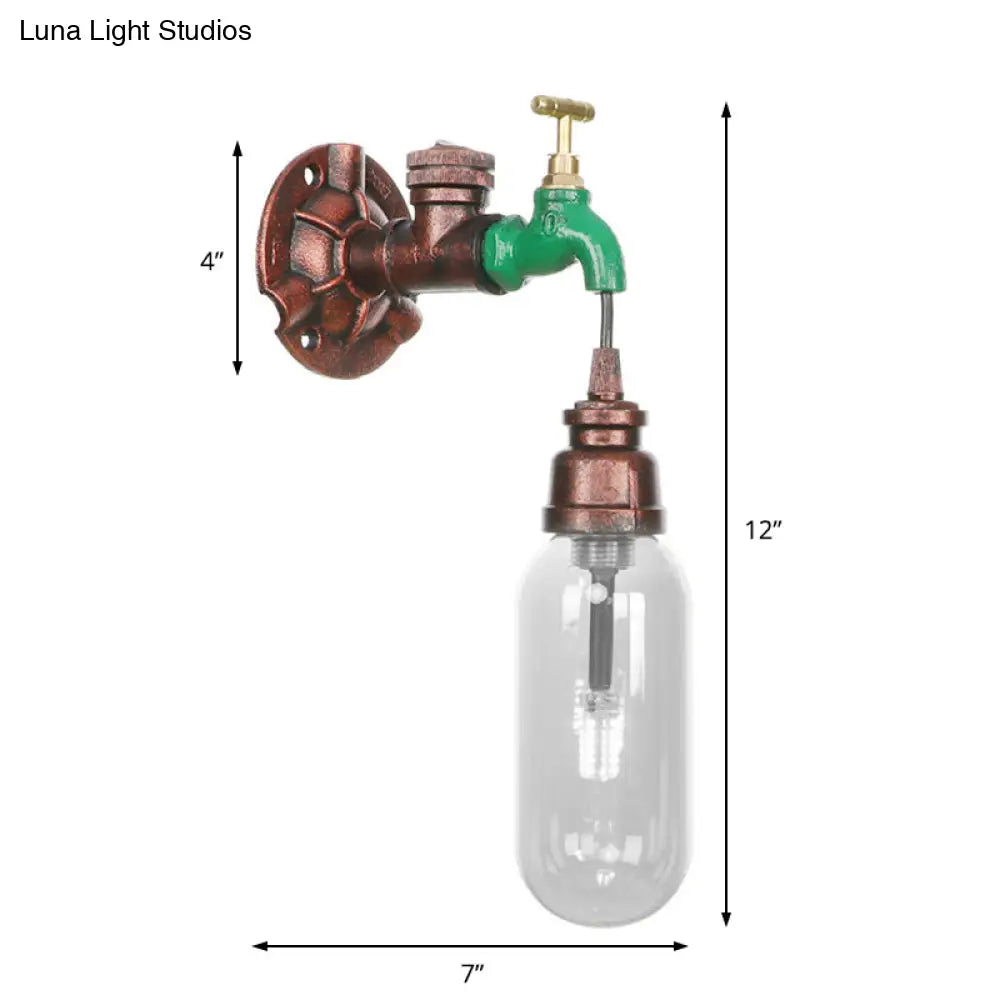 Industrial Oval Wall Light Fixture With Clear Glass 1/2 Lights And Weathered Copper Sconce Design