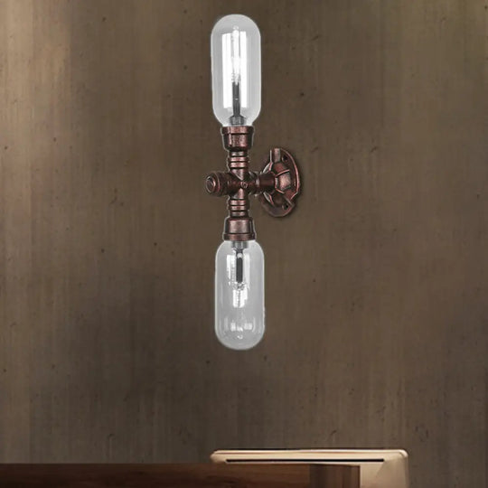 Industrial Oval Wall Light Fixture With Clear Glass 1/2 Lights And Weathered Copper Sconce Design /