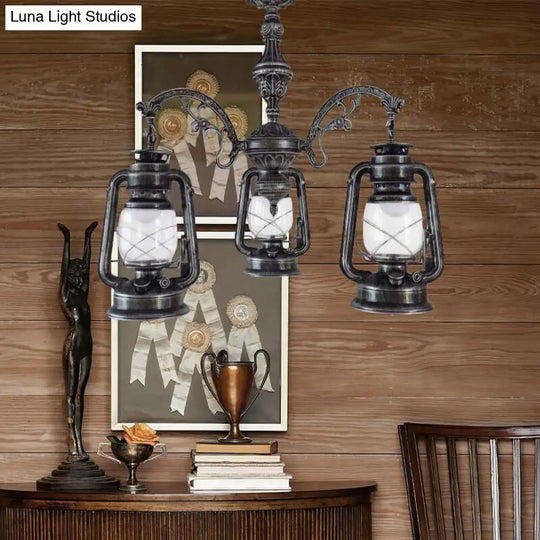 Modern Clear Glass 3-Light Industrial Pendant Chandelier - Black/Silver/Red Kitchen Lighting