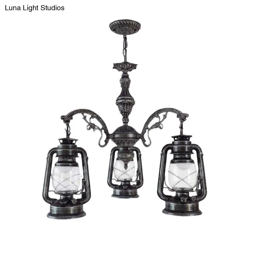 Industrial Pendant Chandelier Light For Kitchen - Clear Glass With Black/Silver/Red Lantern Design