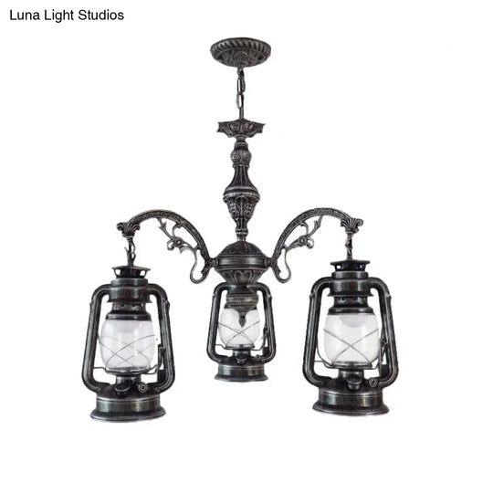 Industrial Pendant Chandelier Light For Kitchen - Clear Glass With Black/Silver/Red Lantern Design