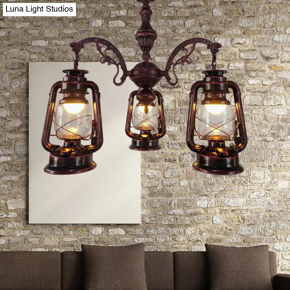 Modern Clear Glass 3-Light Industrial Pendant Chandelier - Black/Silver/Red Kitchen Lighting