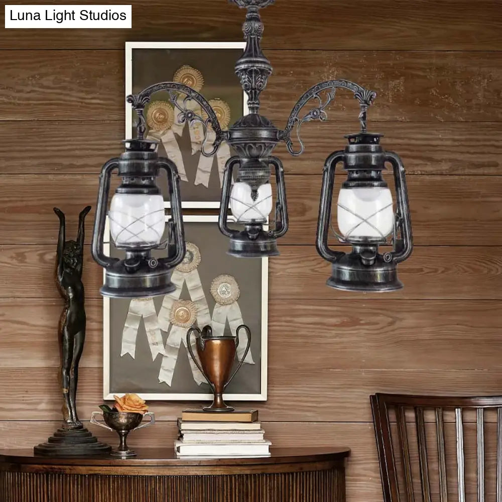 Industrial Pendant Chandelier Light For Kitchen - Clear Glass With Black/Silver/Red Lantern Design