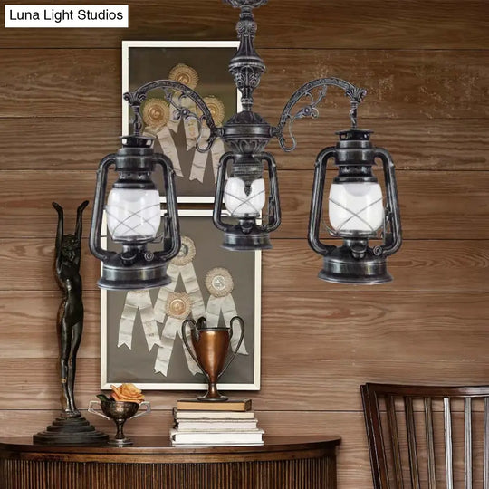 Industrial Pendant Chandelier Light For Kitchen - Clear Glass With Black/Silver/Red Lantern Design