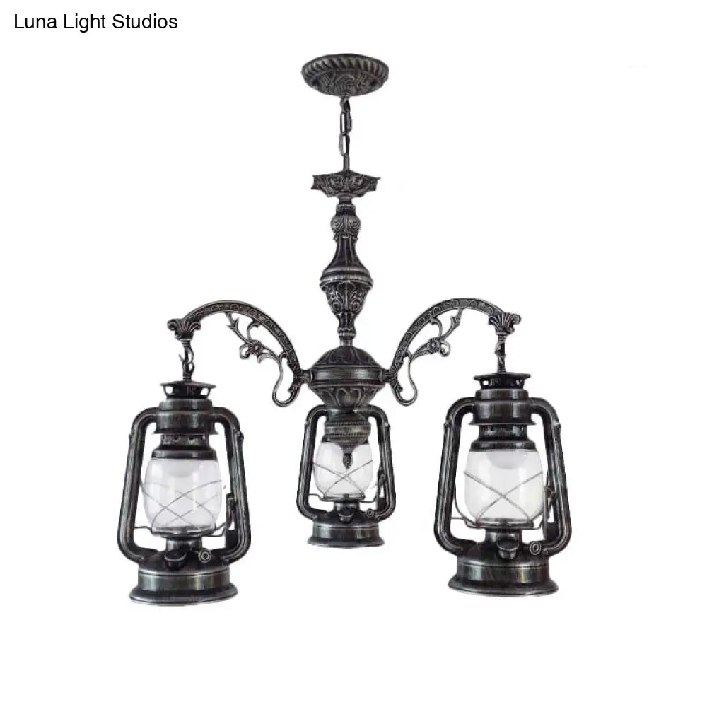 Modern Clear Glass 3-Light Industrial Pendant Chandelier - Black/Silver/Red Kitchen Lighting