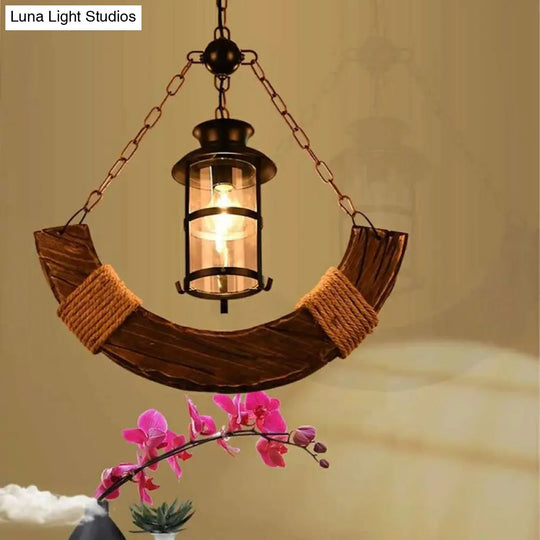 Industrial 1-Head Cylindrical Clear Glass Ceiling Pendant Light W/ Distressed Wood - Perfect For