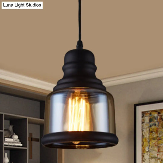 Industrial 1-Head Clear Glass Pendant Light In Black - Jar-Shape Ceiling Fixture Kit / A