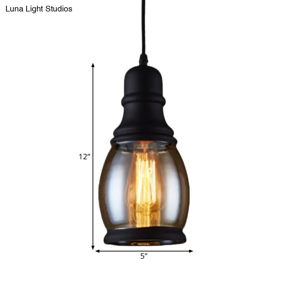 Industrial 1-Head Clear Glass Pendant Light In Black - Jar-Shape Ceiling Fixture Kit