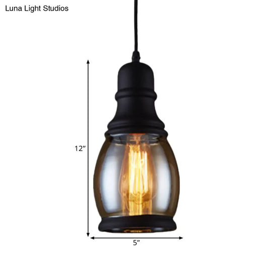 Industrial 1-Head Clear Glass Pendant Light In Black - Jar-Shape Ceiling Fixture Kit