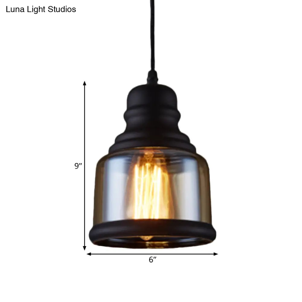 Industrial Pendant Light Kit - Clear Glass Black Finish Jar Shape 1 Head Ceiling Hang Fixture