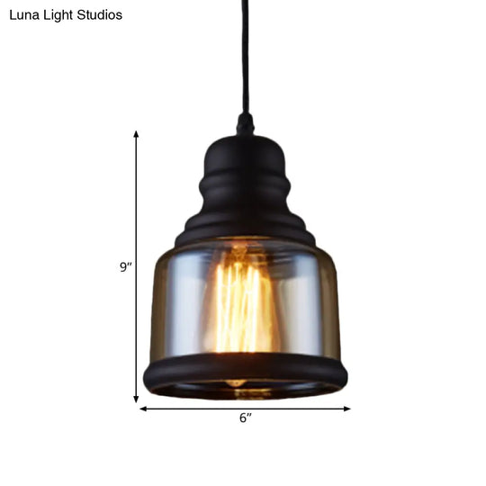 Industrial Pendant Light Kit - Clear Glass Black Finish Jar Shape 1 Head Ceiling Hang Fixture