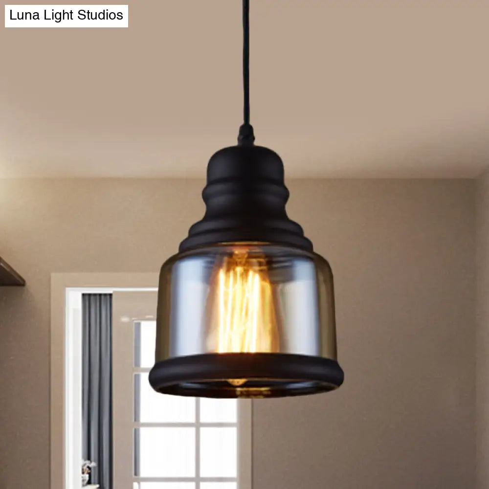 Industrial 1-Head Clear Glass Pendant Light In Black - Jar-Shape Ceiling Fixture Kit