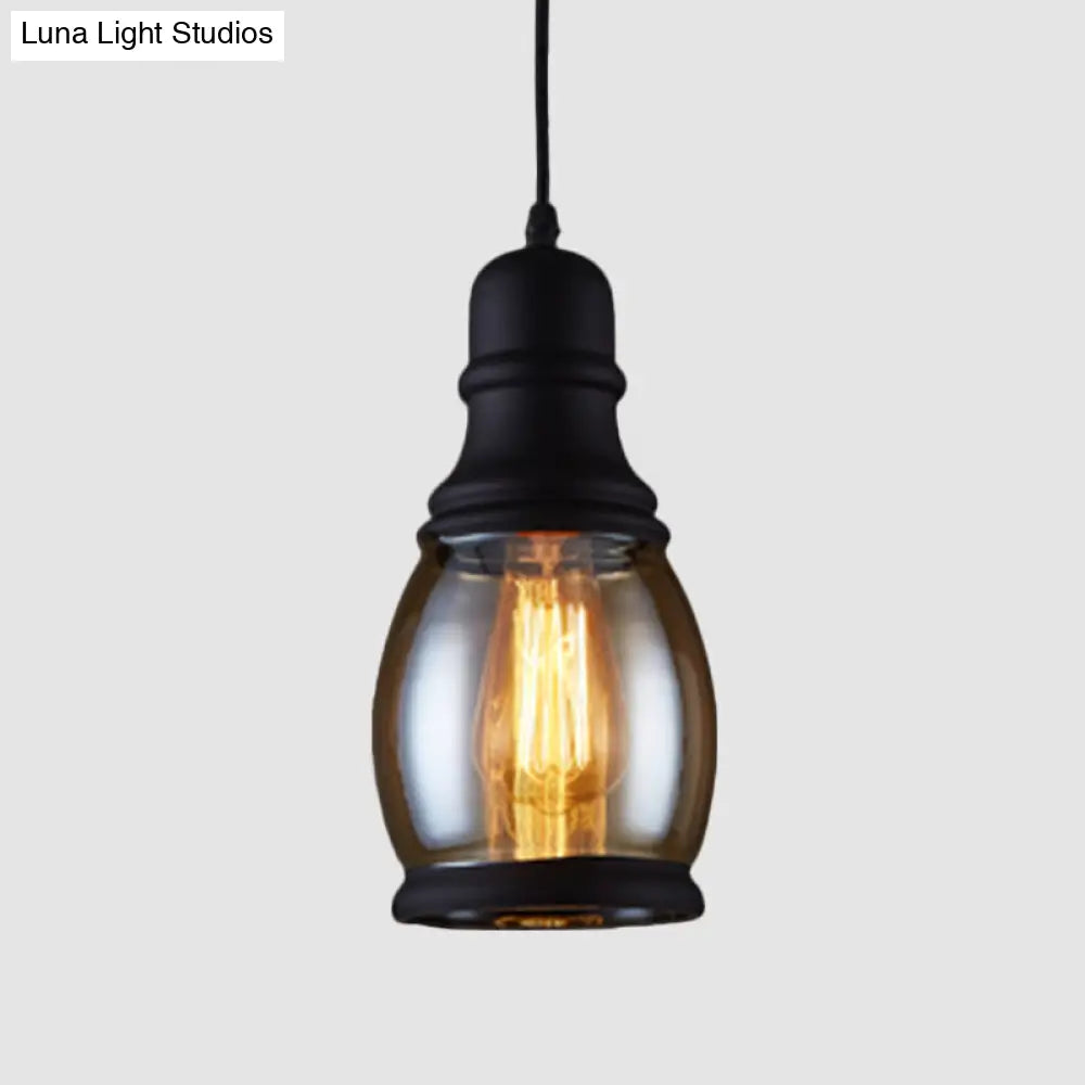 Industrial Pendant Light Kit - Clear Glass Black Finish Jar Shape 1 Head Ceiling Hang Fixture