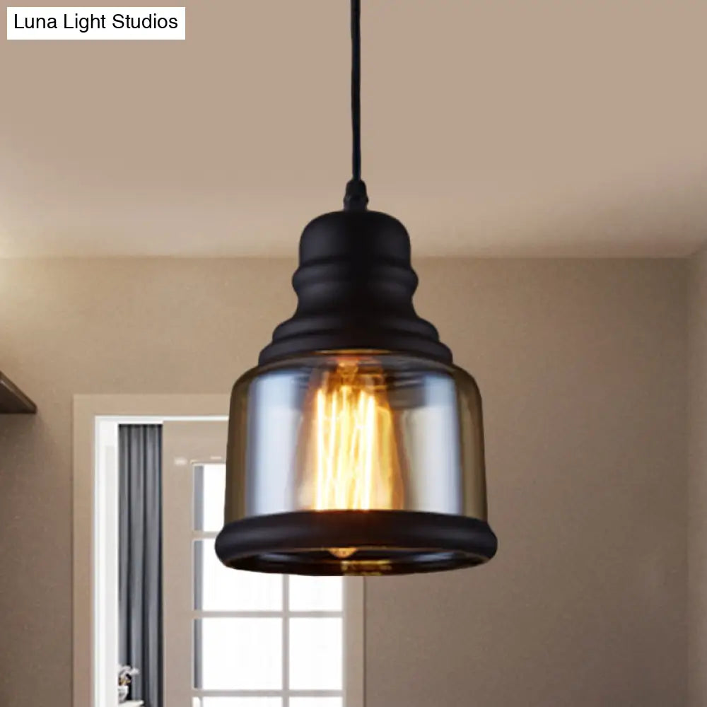 Industrial Pendant Light Kit - Clear Glass Black Finish Jar Shape 1 Head Ceiling Hang Fixture