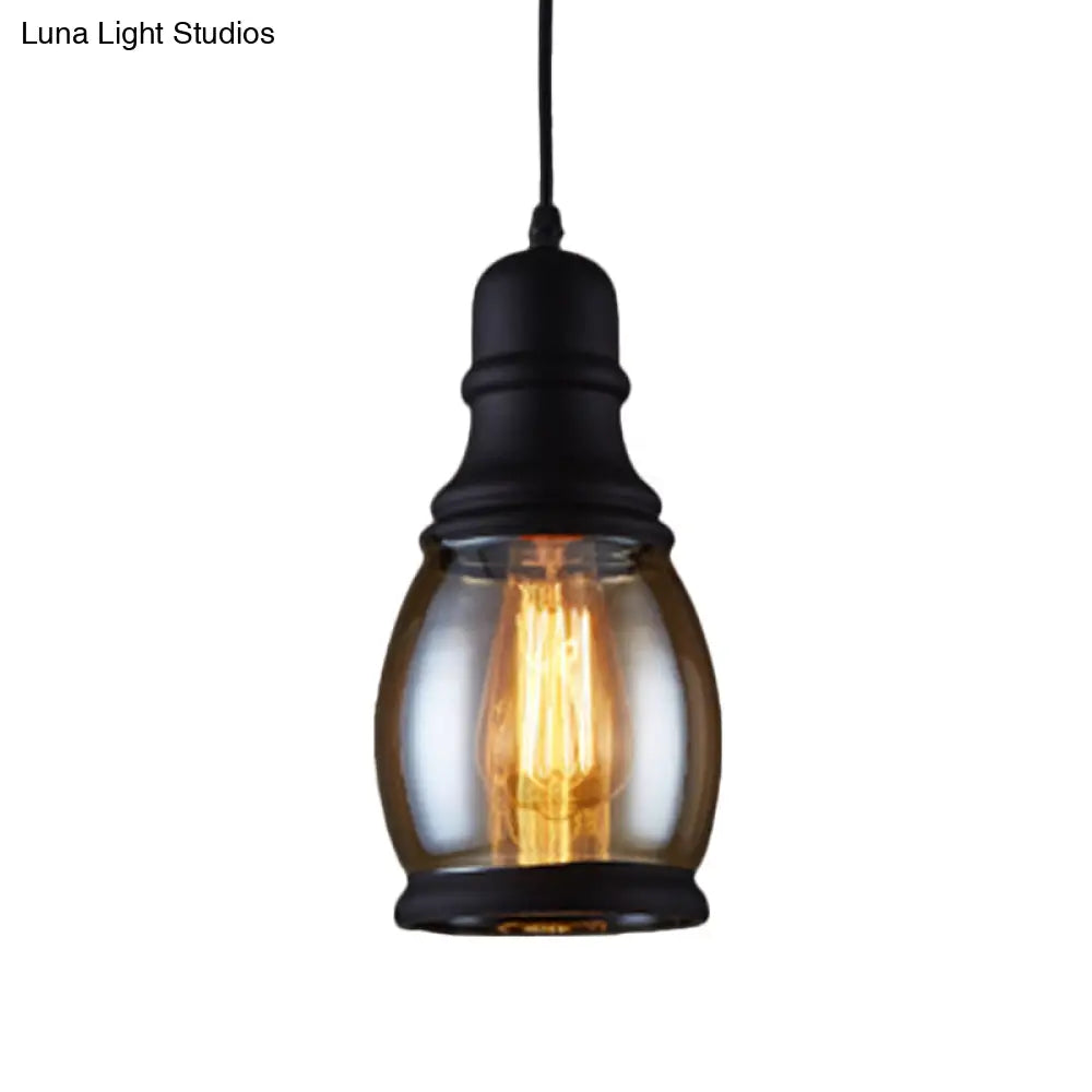 Industrial Pendant Light Kit - Clear Glass Black Finish Jar Shape 1 Head Ceiling Hang Fixture