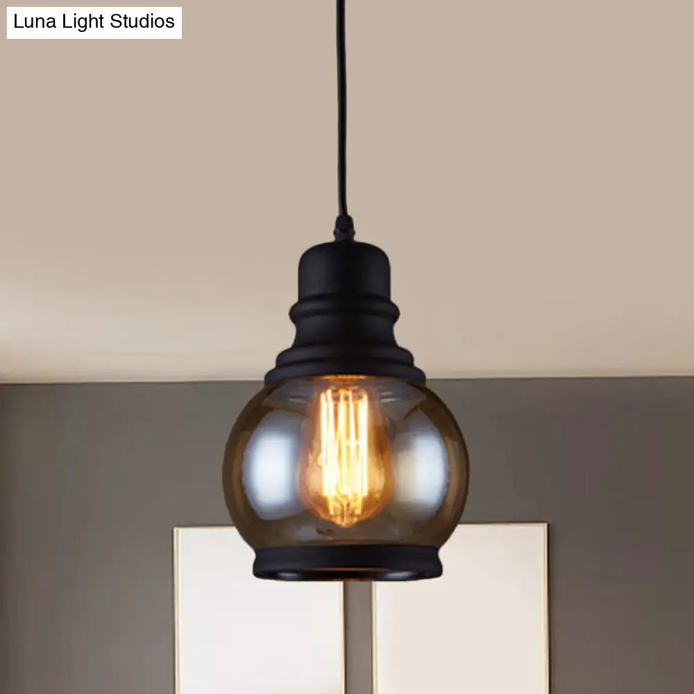 Industrial 1-Head Clear Glass Pendant Light In Black - Jar-Shape Ceiling Fixture Kit