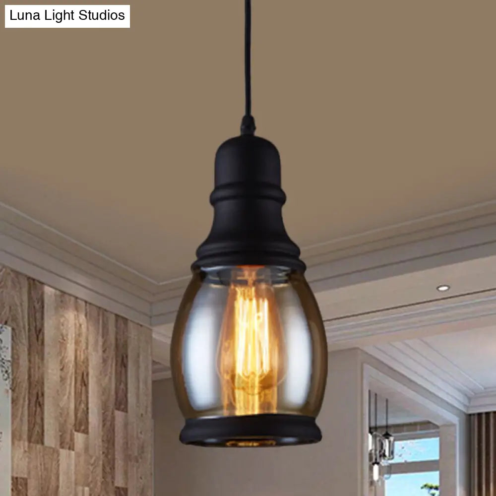 Industrial 1-Head Clear Glass Pendant Light In Black - Jar-Shape Ceiling Fixture Kit / B