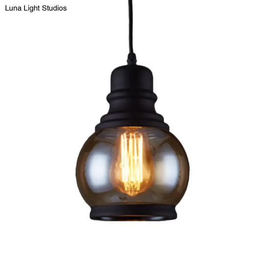 Industrial Pendant Light Kit - Clear Glass Black Finish Jar Shape 1 Head Ceiling Hang Fixture