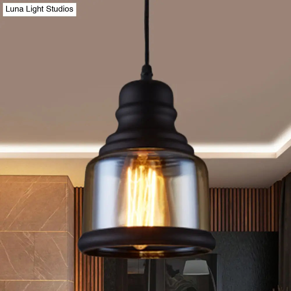 Industrial Pendant Light Kit - Clear Glass Black Finish Jar Shape 1 Head Ceiling Hang Fixture