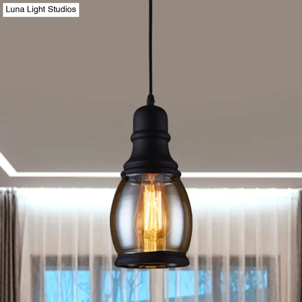 Industrial 1-Head Clear Glass Pendant Light In Black - Jar-Shape Ceiling Fixture Kit