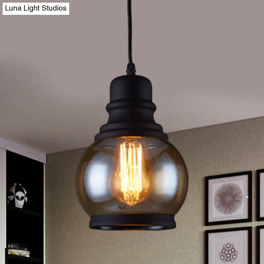 Industrial 1-Head Clear Glass Pendant Light In Black - Jar-Shape Ceiling Fixture Kit / C