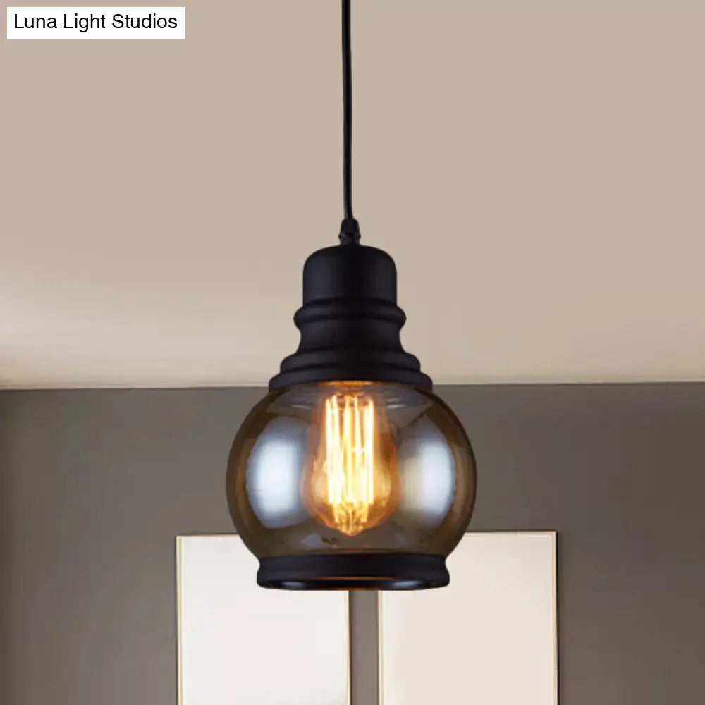 Industrial Pendant Light Kit - Clear Glass Black Finish Jar Shape 1 Head Ceiling Hang Fixture