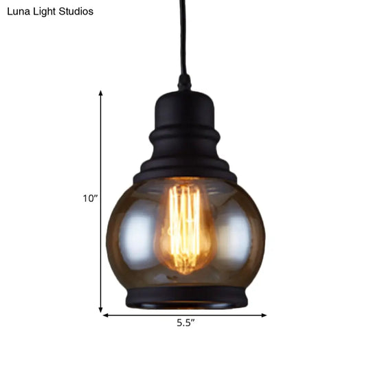 Industrial Pendant Light Kit - Clear Glass Black Finish Jar Shape 1 Head Ceiling Hang Fixture