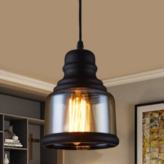 Industrial Pendant Light Kit - Clear Glass Black Finish Jar Shape 1 Head Ceiling Hang Fixture / A